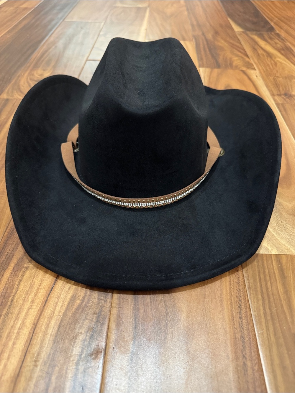 Black Western Cowboy Hat with Brown Rhinestone Band